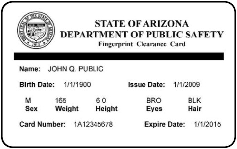 DPS Fingerprint Clearance Card Example information